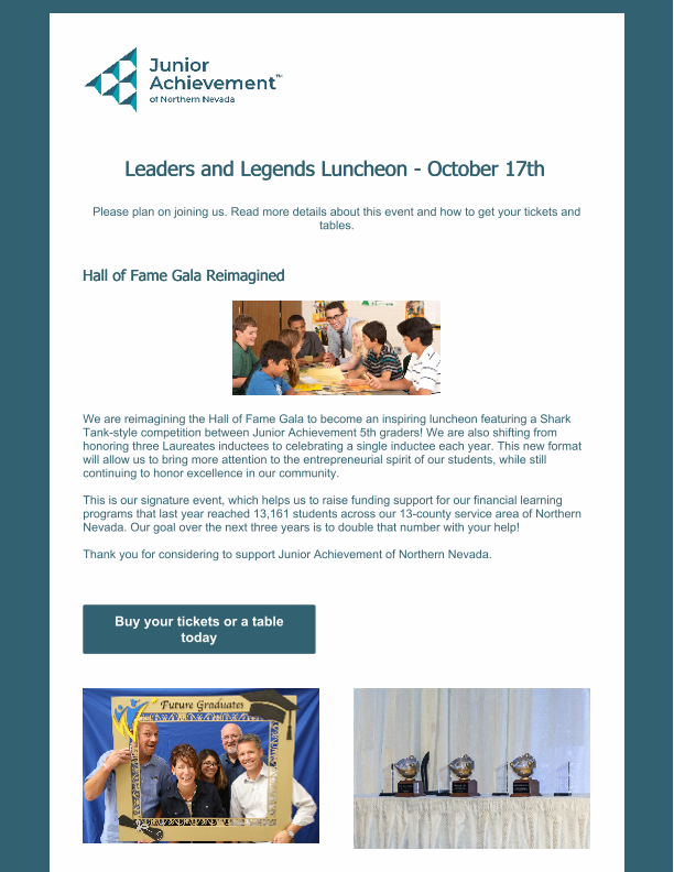 Leaders and Legends Luncheon 2025 Invite Email August